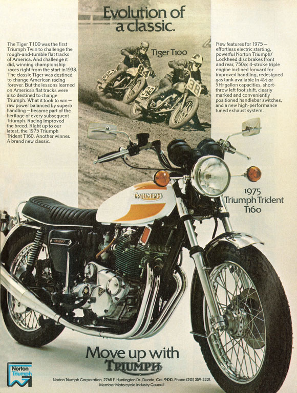 Publicité Vintage : Triumph Trident T160 de 1975